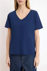 TRENDYOLMİLLA Burgundy-Navy Blue 100% Cotton 2 Sets Package Regular Pattern Basic V-neck Knitting T-Shirt - Image 3