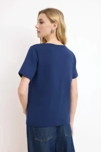 TRENDYOLMİLLA Burgundy-Navy Blue 100% Cotton 2 Sets Package Regular Pattern Basic V-neck Knitting T-Shirt - Image 4