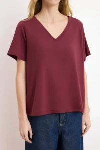 TRENDYOLMİLLA Burgundy-Navy Blue 100% Cotton 2 Sets Package Regular Pattern Basic V-neck Knitting T-Shirt - Image 6