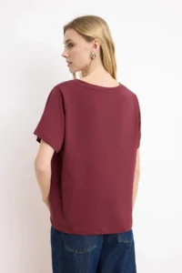 TRENDYOLMİLLA Burgundy-Navy Blue 100% Cotton 2 Sets Package Regular Pattern Basic V-neck Knitting T-Shirt - Image 7