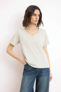 TRENDYOLMİLLA Ecru-Brown 100% Cotton 2 Sets Package Regular Pattern Basic V-neck Knitting T-Shirt - Image 5