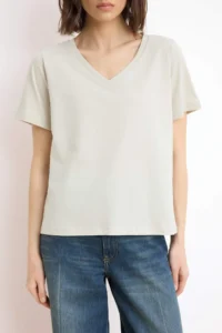 TRENDYOLMİLLA Ecru-Brown 100% Cotton 2 Sets Package Regular Pattern Basic V-neck Knitting T-Shirt - Image 6