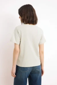 TRENDYOLMİLLA Ecru-Brown 100% Cotton 2 Sets Package Regular Pattern Basic V-neck Knitting T-Shirt - Image 7