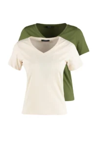 TRENDYOLMİLLA Khaki-Beige 100% Cotton 2 Sets Package Basic V-neck Knitting T-Shirt - Image 8