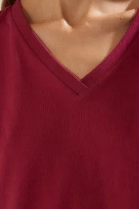 TRENDYOLMİLLA Burgundy-Multicolored 100% Cotton 2 Sets Package Regular Pattern Basic V-neck Knitting T-Shirt - Image 6