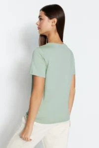 TRENDYOLMİLLA Pink-Mint 100% Cotton 2 Sets Package Basic V-neck Knitting T-Shirt - Image 10