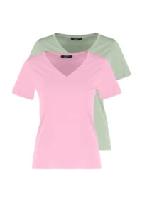 TRENDYOLMİLLA Pink-Mint 100% Cotton 2 Sets Package Basic V-neck Knitting T-Shirt - Image 18