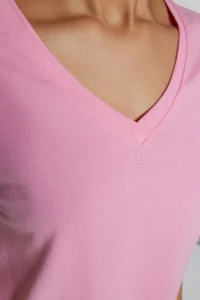 TRENDYOLMİLLA Pink-Mint 100% Cotton 2 Sets Package Basic V-neck Knitting T-Shirt - Image 4