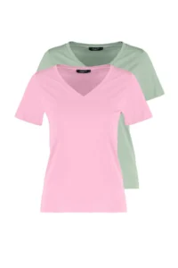 TRENDYOLMİLLA Pink-Mint 100% Cotton 2 Sets Package Basic V-neck Knitting T-Shirt - Image 5