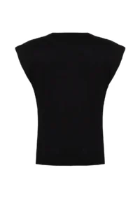 TRENDYOLMİLLA Black 100% Cotton Button Detailed Wadding Look Basic Crew Neck Knitting T-Shirt - Image 8