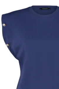 TRENDYOLMİLLA Navy Blue 100% Cotton Button Detailed Wadding Appearance Basic Crew Neck Knitting T-Shirt - Image 7