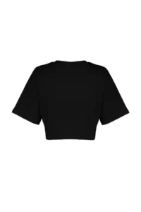TRENDYOLMİLLA Black relaxed/Rahat Pattern 100% Thick Cotton Crop Knitting T-Shirt - Image 8