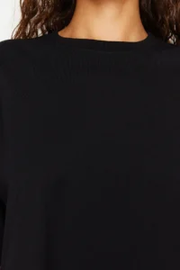 TRENDYOLMİLLA Black 100% Thick Cotton Oversized/Wide Pattern Crew Neck Knitting T-Shirt - Image 11
