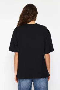 TRENDYOLMİLLA Black 100% Thick Cotton Oversized/Wide Pattern Crew Neck Knitting T-Shirt - Image 12