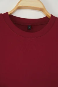 TRENDYOLMİLLA Burgundy 100% Thick Cotton Oversized/Wide Pattern Crew Neck Knitting T-Shirt - Image 7