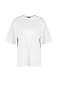 TRENDYOLMİLLA Ecru 100% Thick Cotton Oversized/Wide Pattern Crew Neck Knitting T-Shirt - Image 6