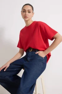 TRENDYOLMİLLA Rejection 100% Thick Cotton Oversized/Wide Pattern Crew Neck Knitting T-Shirt - Image 2