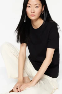 TRENDYOLMİLLA Black 100% Thick Cotton Basic Crew Neck Knitting T-Shirt - Image 3