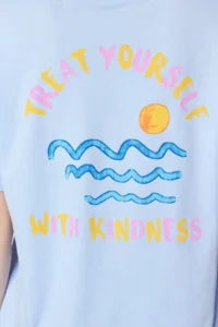 TRENDYOLMİLLA Light Blue 100% Cotton Back and Chest Printed Boyfriend Knitting T-Shirt - Image 10