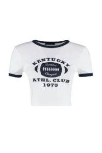 TRENDYOLMİLLA White 100% Cotton Slogan Printed Fitted Crop Crew Neck Knitting T-Shirt - Image 6