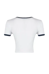 TRENDYOLMİLLA White 100% Cotton Slogan Printed Fitted Crop Crew Neck Knitting T-Shirt - Image 8