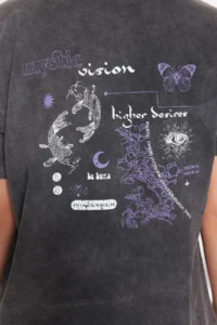 TRENDYOLMİLLA Anthracite 100% Thick Cotton Faded Effect Back Printed Boyfriend Knitting T-Shirt - Image 11