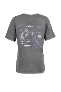 TRENDYOLMİLLA Anthracite 100% Thick Cotton Faded Effect Back Printed Boyfriend Knitting T-Shirt - Image 12