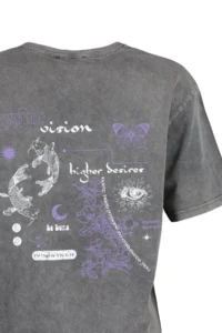 TRENDYOLMİLLA Anthracite 100% Thick Cotton Faded Effect Back Printed Boyfriend Knitting T-Shirt - Image 13
