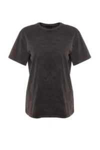 TRENDYOLMİLLA Anthracite 100% Thick Cotton Faded Effect Boyfriend/Wide Pattern Knitting T-Shirt - Image 6