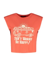 TRENDYOLMİLLA Rejection 100% Cotton Printed Sleeveless relaxed/Rahat Pattern Crop Crew Neck Knitting T-Shirt - Image 6