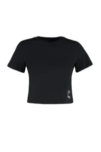 TRENDYOLMİLLA Black 100% Cotton Slogan Printed Crop Crew Neck Knitting T-Shirt - Image 6
