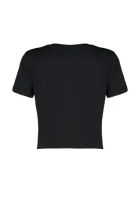 TRENDYOLMİLLA Black 100% Cotton Slogan Printed Crop Crew Neck Knitting T-Shirt - Image 8