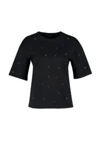 TRENDYOLMİLLA Black Stone Detailed relaxed/Wide Relaxed Cut Crew Neck Knitting T-Shirt - Image 7