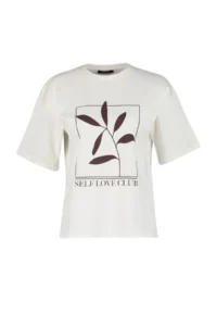 TRENDYOLMİLLA Ecru 100% Cotton Printed relaxed/Wide Relaxed Cut Crew Neck Knitting T-Shirt - Image 6