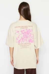 TRENDYOLMİLLA Stone 100% Thick Cotton Front and Back Printed Oversized/Wide Pattern Knitting T-Shirt - Image 12
