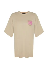 TRENDYOLMİLLA Stone 100% Thick Cotton Front and Back Printed Oversized/Wide Pattern Knitting T-Shirt - Image 13