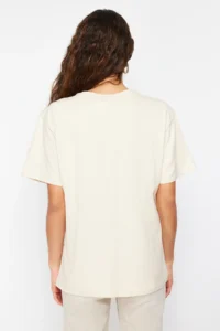 TRENDYOLMİLLA Stone 100% Thick Cotton Printed Oversized Pattern Crew Neck Knitting T-Shirt - Image 6