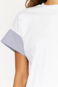TRENDYOLMİLLA White Thick Cotton relaxed/Relaxed Cut Poplin Sleeve Detailed Knitting T-Shirt - Image 4