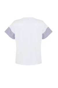 TRENDYOLMİLLA White Thick Cotton relaxed/Relaxed Cut Poplin Sleeve Detailed Knitting T-Shirt - Image 8