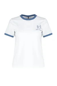 TRENDYOLMİLLA Ecru 100% Cotton Embroidered Contrast Piping Detailed Knitting T-Shirt - Image 7