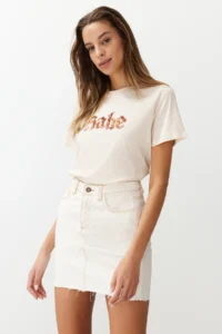 TRENDYOLMİLLA Stone Sequin Slogan Embroidered Regular/Normal Pattern Knitting T-Shirt - Image 2