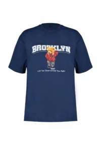 TRENDYOLMİLLA Navy Blue 100% Cotton Teddy Bear Printed Oversized/Wide Pattern Crew Neck Knitting T-Shirt - Image 7