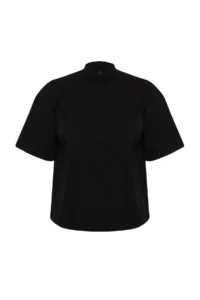 TRENDYOLMİLLA Black 100% Thick Cotton Dog collar Three Quarter Sleeve Knitting T-Shirt - Image 7