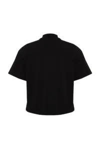 TRENDYOLMİLLA Black 100% Thick Cotton Dog collar Three Quarter Sleeve Knitting T-Shirt - Image 8
