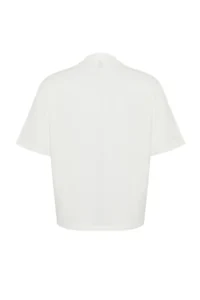 TRENDYOLMİLLA White 100% Thick Cotton Dog collar Three Quarter Sleeve Knitting T-Shirt - Image 8