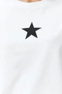 TRENDYOLMİLLA White 100% Cotton Star Printed Regular/Normal Pattern Crew Neck Knitting T-Shirt - Image 4