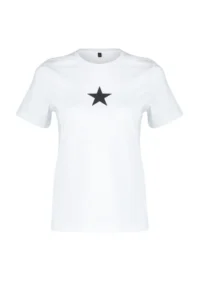 TRENDYOLMİLLA White 100% Cotton Star Printed Regular/Normal Pattern Crew Neck Knitting T-Shirt - Image 7