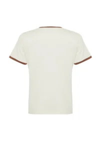 TRENDYOLMİLLA Stone 100% Cotton Slogan Printed Contrast Piping Detailed Knitting T-Shirt - Image 9