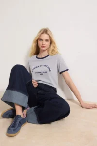 TRENDYOLMİLLA Gray Melange Knitting T-Shirt - Image 2
