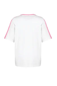 TRENDYOLMİLLA White 100% Thick Cotton Color Blocked Slogan Oversized/Wide Pattern Knitting T-Shirt - Image 8